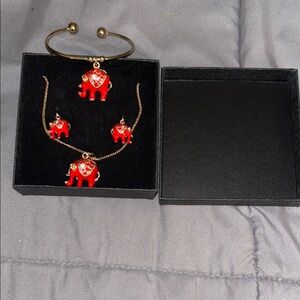Elegant Red and Gold elephant jewelry set